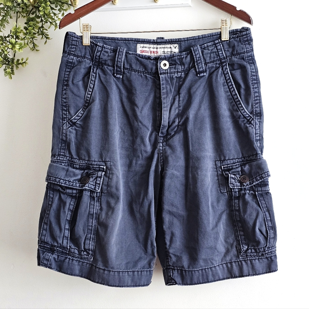 Y2K American Eagle Outfitters Cargo Cotton Shorts Mens 32 Blue Utility Pockets